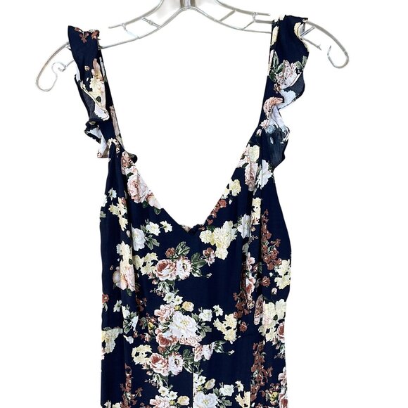 Zara Woman Floral Jumpsuit Ruffle Shoulder Tie Back Wide Leg Med NWT - Picture 2 of 9